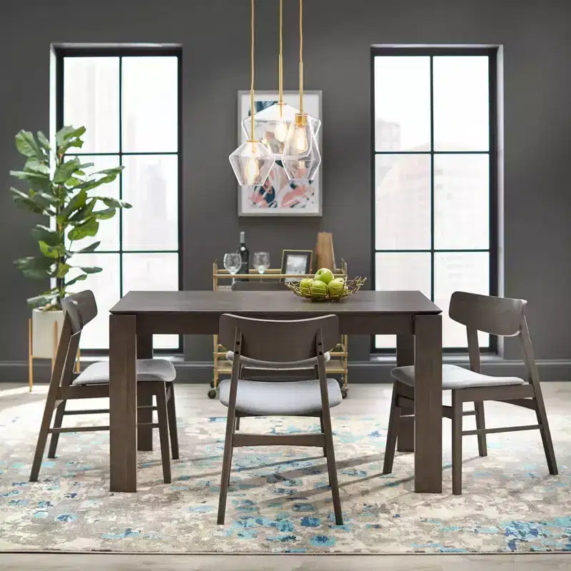 Gray Rectangular Dining Table, Seats 4, Wood Frame