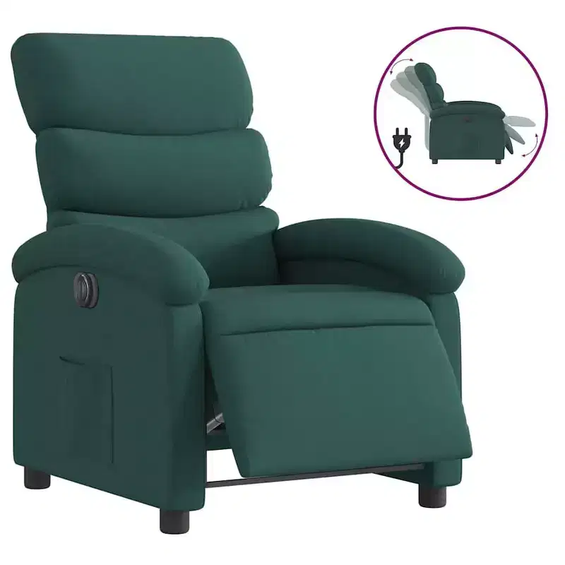 Electric Recliner Chair for Elderly – Adjustable Fabric Armchair, Dark Green, Motorized Tilt