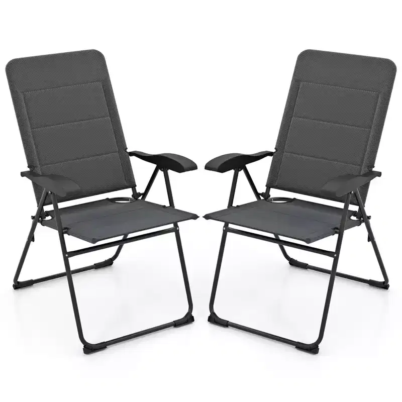 Costway 2PCS Patio Folding Chairs Back Adjustable Reclining Padded Garden Furniture