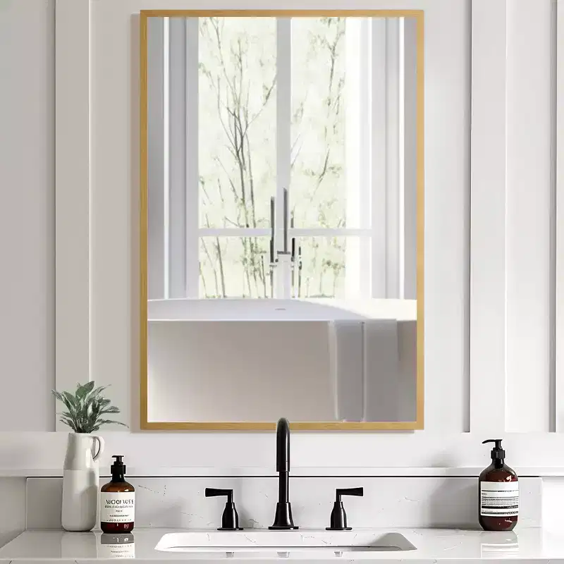 Aluminum Alloy Thin Edge Right Angle Rectangular Gold Hanging Mirror 91x61x1.5cm(Double-Sided Installation)
