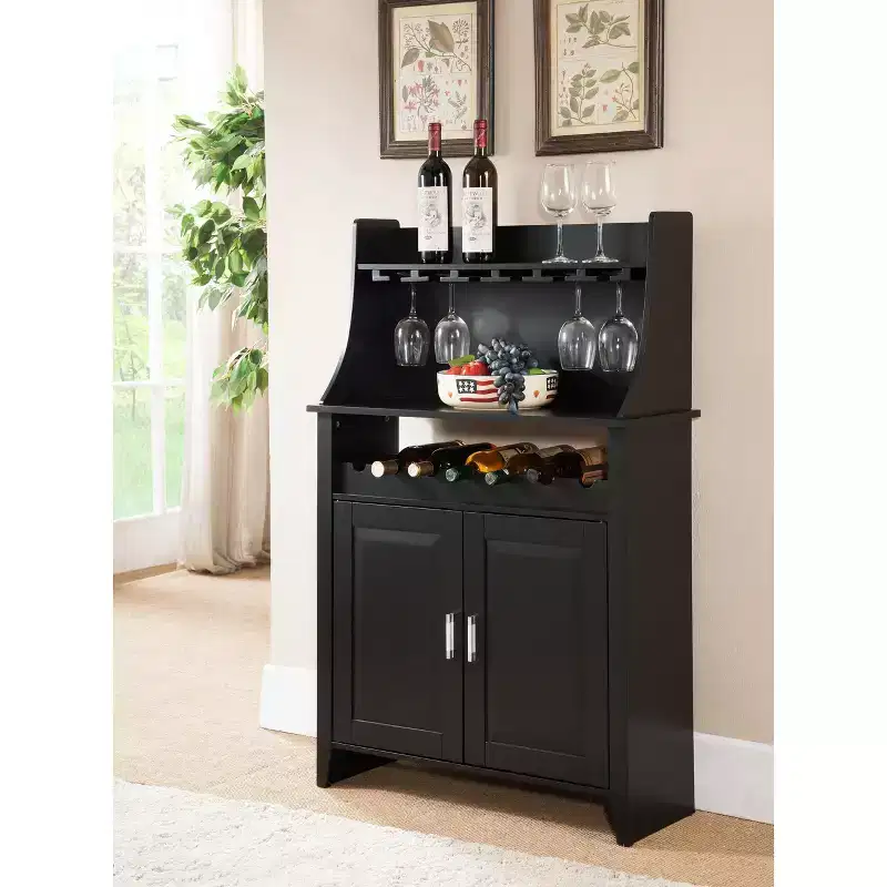 Kings Brand Furniture Shelton 9 Bottle Capacity Wine Rack Buffet & Storage Cabinet, Black