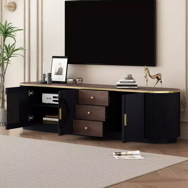 Modern TV Stand with Drawers for 80 TV, TV Storage Cabinet with Shelf, Media Console Table with Cabinets and Metal Handles