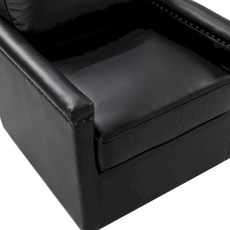 Rita Classic Genuine Leather Swivel Armchair With Nailhead Trims By HULALA HOME
