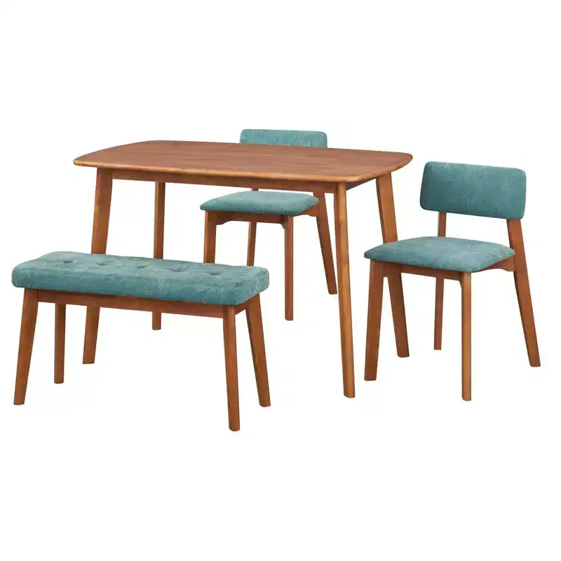 Buylateral 4pc Nettie Mid Century Modern Dining Set with Bench Walnut/Teal