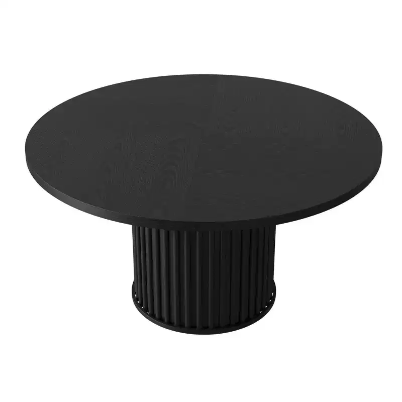 Modern Farmhouse Round Dining Table for 4-6  47 Inch Circle Table  Sturdy Fluted Metal Pedestal Base  Space-Saving Design for Kitchen, Dining Room