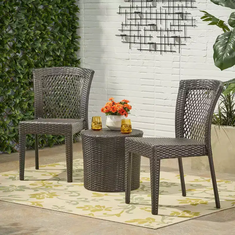 Christopher Knight Home Ashton Outdoor Wicker 3 Piece Stacking Chair Chat Set, Multibrown