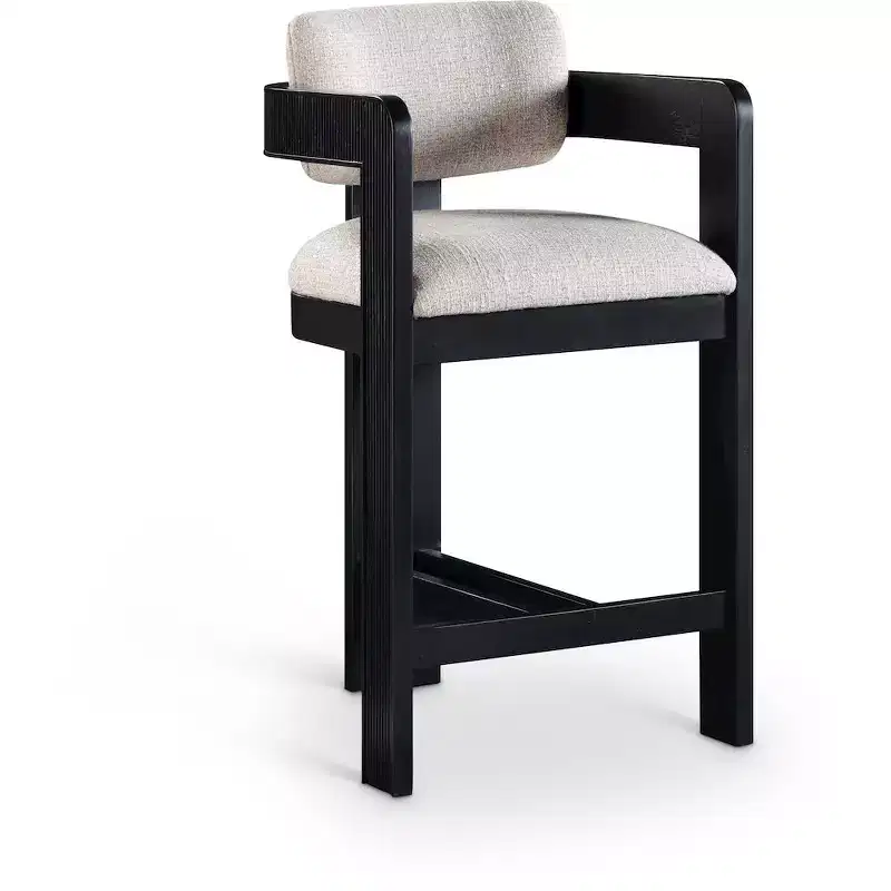 Beige Linen Textured Fabric Counter Height Stool