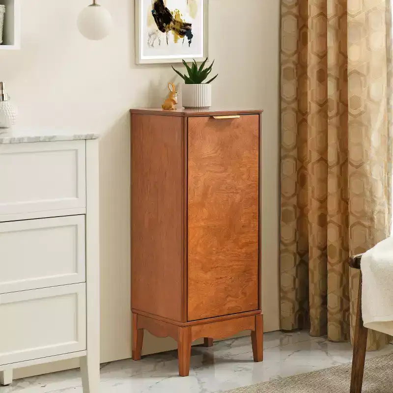 Bathroom Floor Cabinet, Single Door Storage Organizer with Open Compartment & Adjustable Shelf, Modern Storage Cabinet for Bathroom