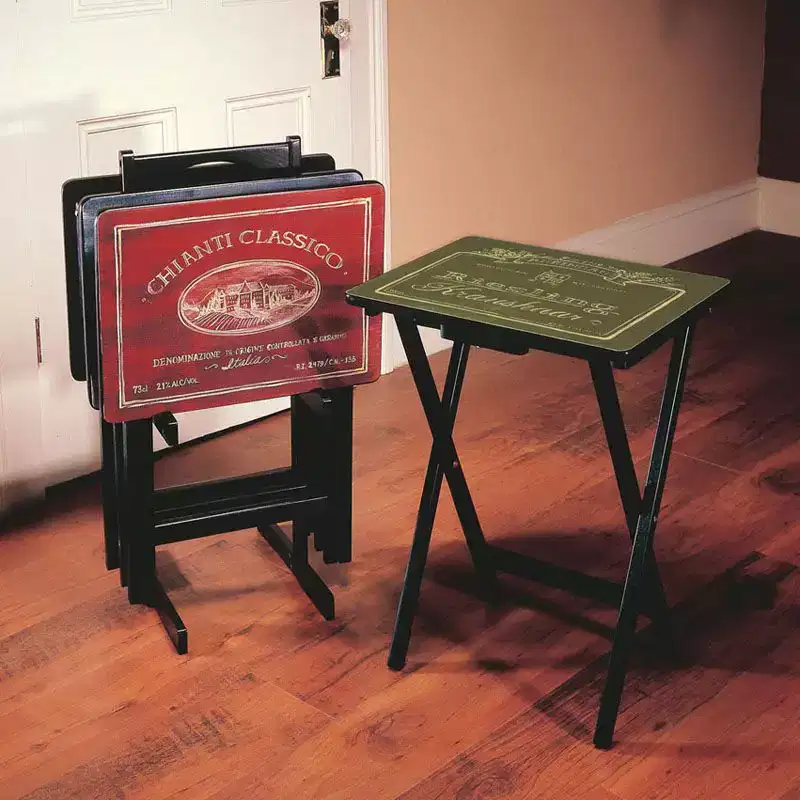 Evergreen Wine Label TV Trays Table Set of 4, Rectangular Folding Couch Trays, Easy Storage Decorative Serving Tables for Home Activities