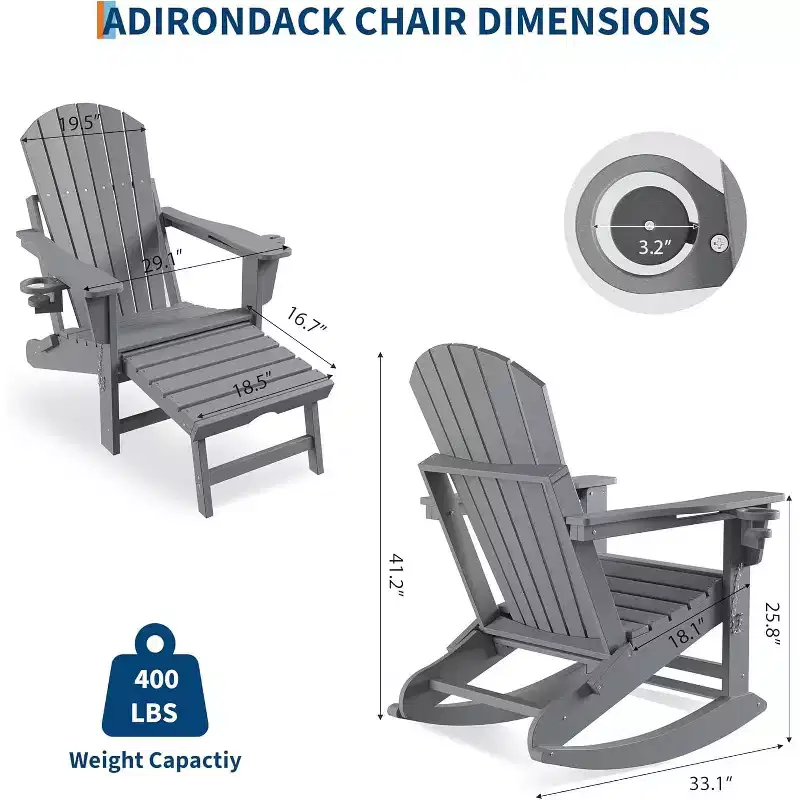 COZONY Adirondack Outdoor Rocking Chair, Folding Design with Cup Holders, HDPE All-Weather