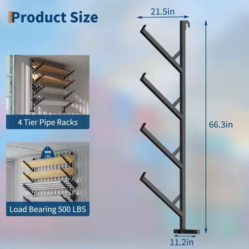 2-Pack 4-Tier Heavy-Duty Shipping Container Pipe Rack, No-Drill Shelving Brackets, Easy to Install Hanging Racks with 400lbs Capacity
