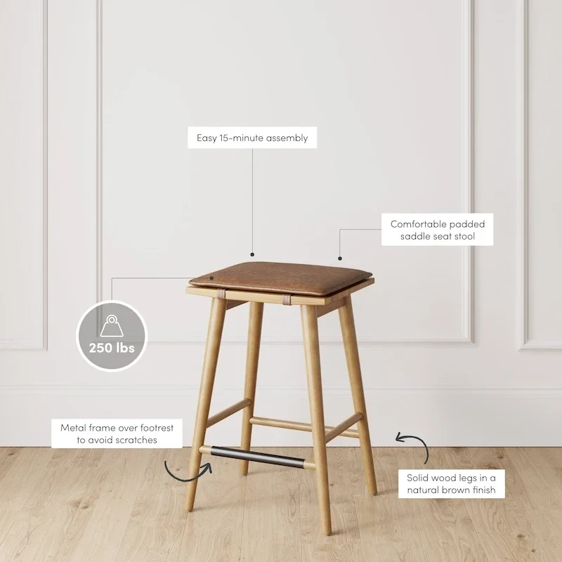 Boucle Upholstered Backless Counter Height Barstool with Cushion, Metal Legs, Modern Style