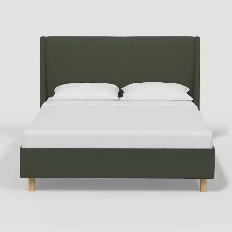 Encino Upholstered Wingback Platform Bed – Dry Classic Velvet, Pine Wood Frame