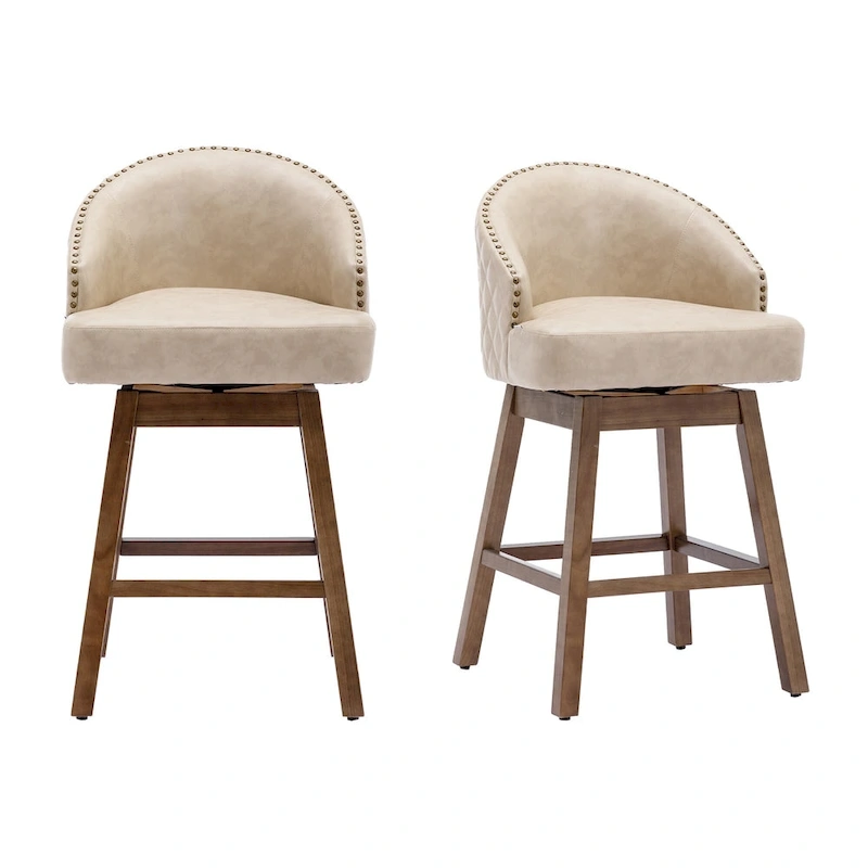 Swivel Wood Counter Height Bar Stools with Footrest (Set of 2)