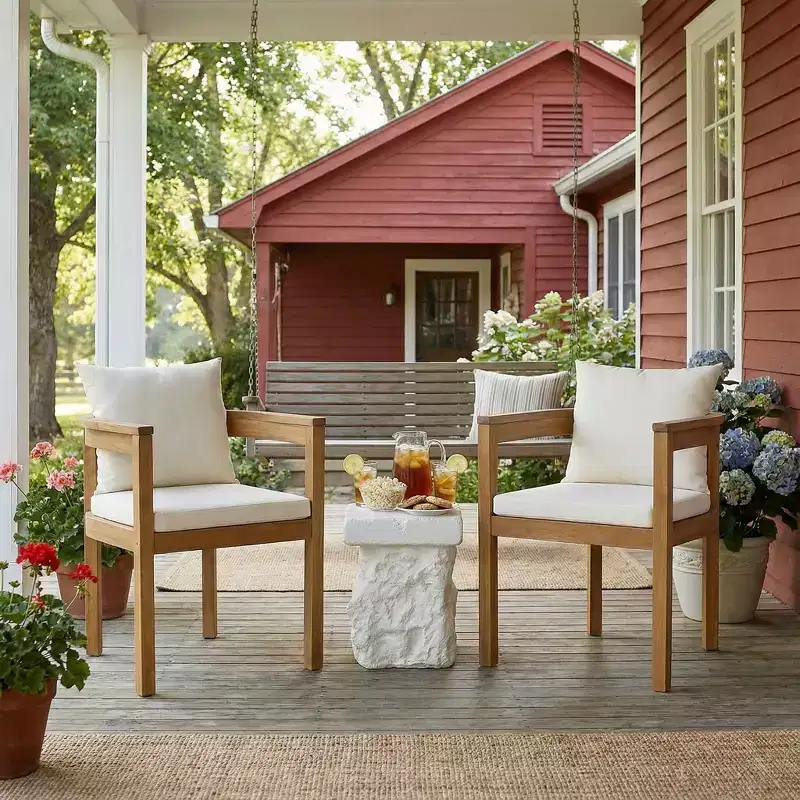Christopher Knight Home Bora Modern 3 Piece Patio Dining Set with Lightweight Concrete End Table and 2 Acacia Rope Arm Chairs