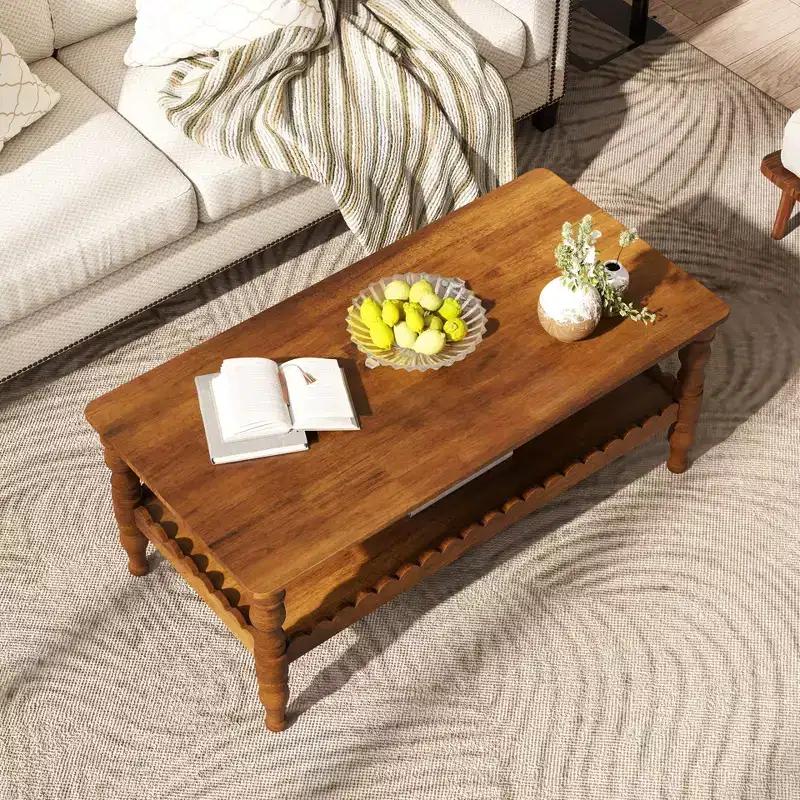 GDFStudio Orlando Vintage 43 Solid Wood Rectangle Coffee Table with Storage Shelf