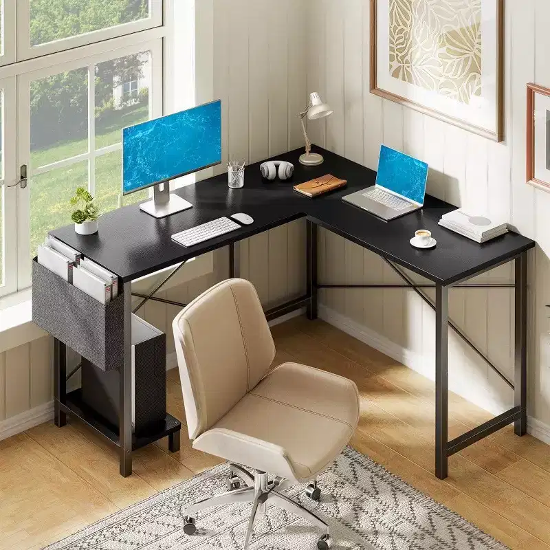 TUYOHW L Shaped Gaming Desk,Metal Frame Corner Desk with CPU Stand & Side Storage,Waterproof Desktop for Home Office