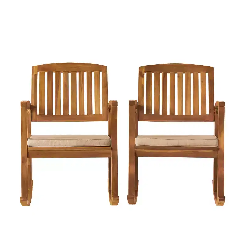 GDFStudio Irvin Outdoor Acacia Wood Rocking Chairs with Cushion, Teak/Cream