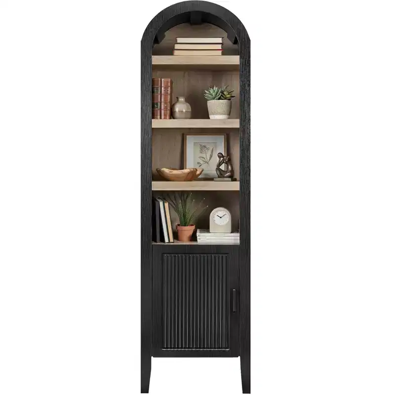 Tall Narrow Storage Cabinet with Adjustable Shelves, 4-Tier Modern Arched Bookcase