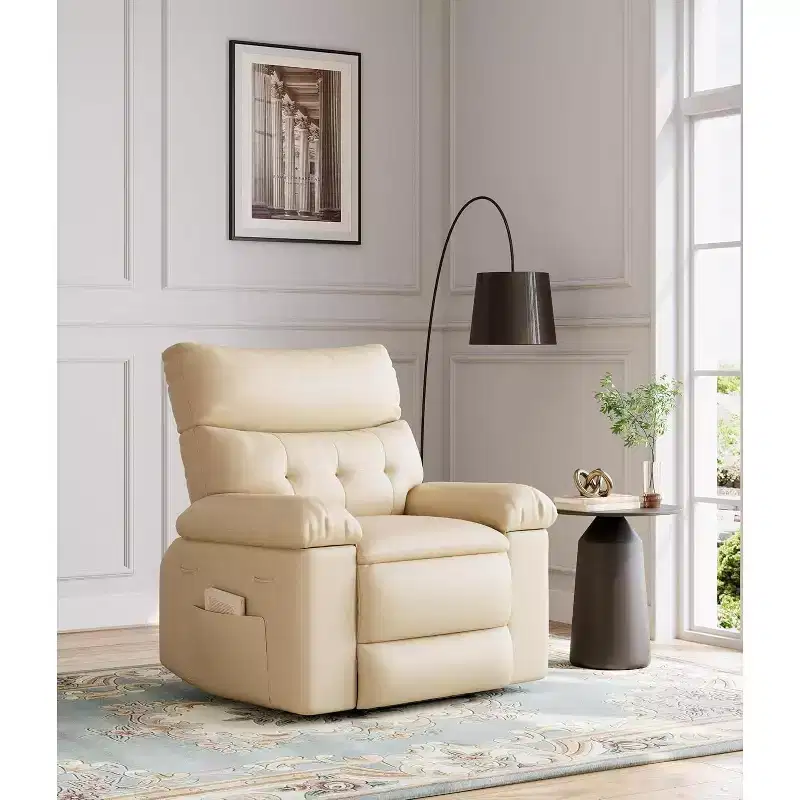 Oversized Rocker Swivel Recliner Chair, Faux PU Leather Manual Recliner with Comfort Arm and Back, Single Sofa Seat for Living Room, Bedroom