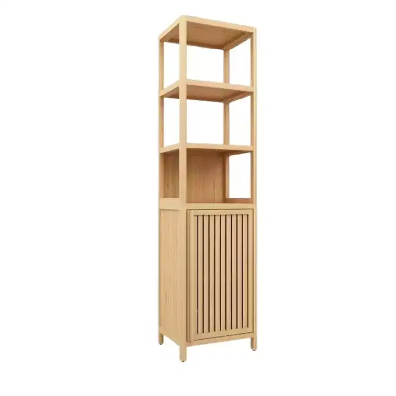Mobiletto contenitore alto in bambù, mobiletto sottile da bagno con 3 ripiani, armadietto da terra a torre ad angolo autoportante per bagno, soggiorno, cucina