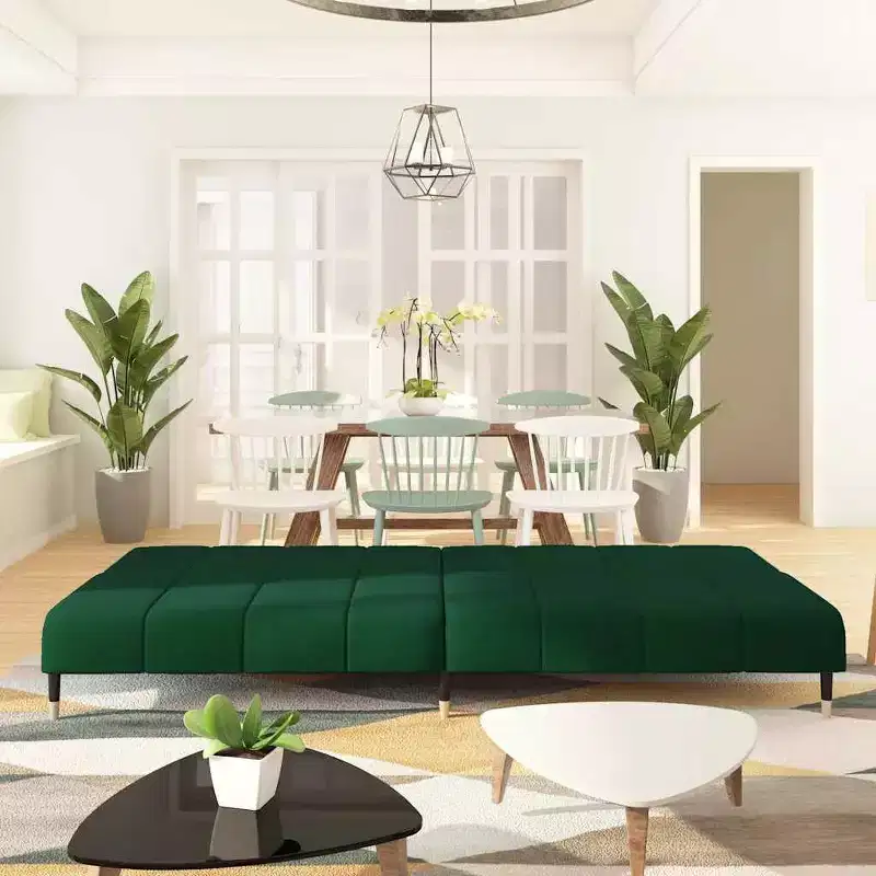 vidaXL 2-Seater Sofa Bed - Dark Green Velvet Upholstered Loveseat, Multi-Functional Twin Sleeper for Living Room/Studio