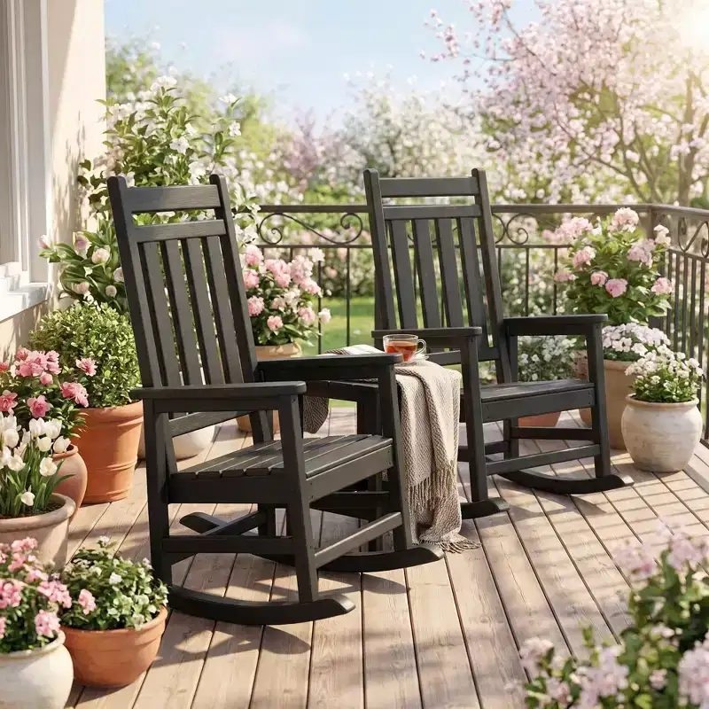 Oversized HDPE Outdoor Rocking Chairs Set of 2, Heavy Duty Patio Rocker with High Back for Porch, Garden, Balcony