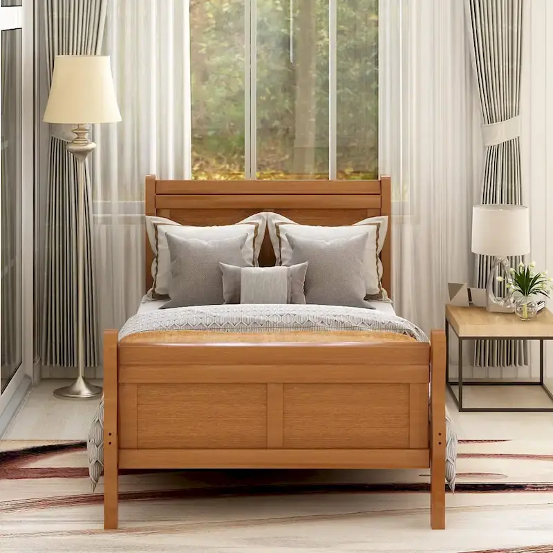 Oak/White/Espresso Twin Platform Bed with Headboard & Footboard