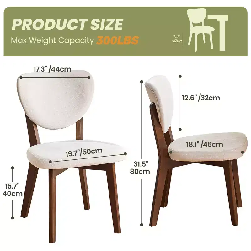 KERDOM Wooden Dining Chairs Set of 8, Modern Fabric Upholstered Dining Room Chair , Armless Wide Seat Cushion, Farmhouse Dinner Chair ,Beige