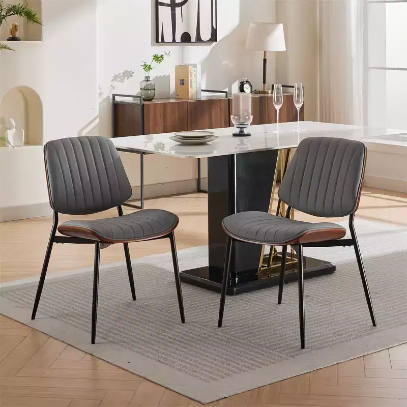 Linen Beige Armless Dining Chair, High Back, Set of 2