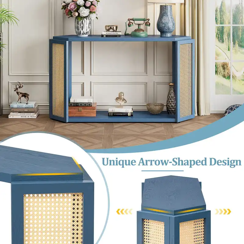 53 Arrow Console Table with Woven Rattan