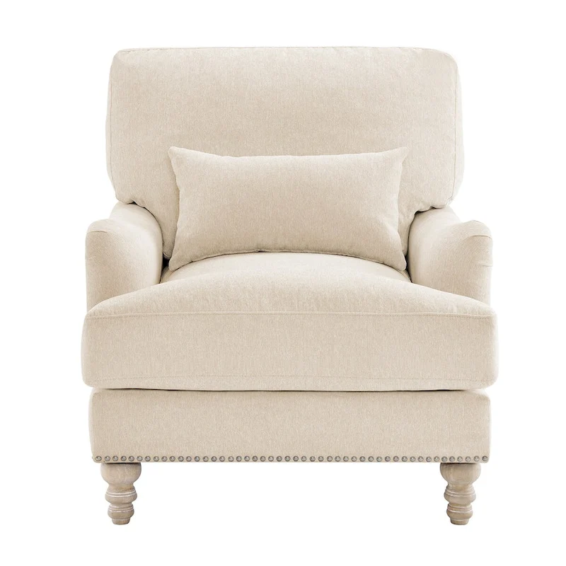 Modern Accent Chair Upholstered Solid Wood Frame with Lumbar Pillow Living Room Armchair