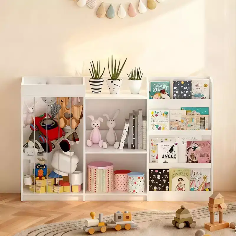 Children's Bookshelf and Toy Storage Rack, Three-Tier Kids' Room Bookshelf with Hanging Basket & Baby Bookshelf