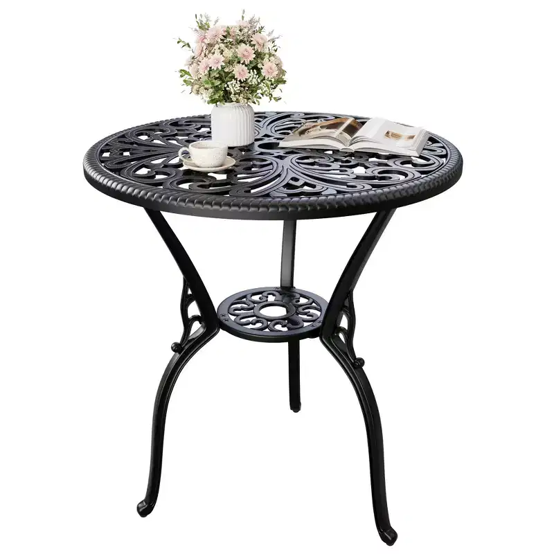 Black/Bronze Round Cast Aluminum Bistro Table, Seats 2