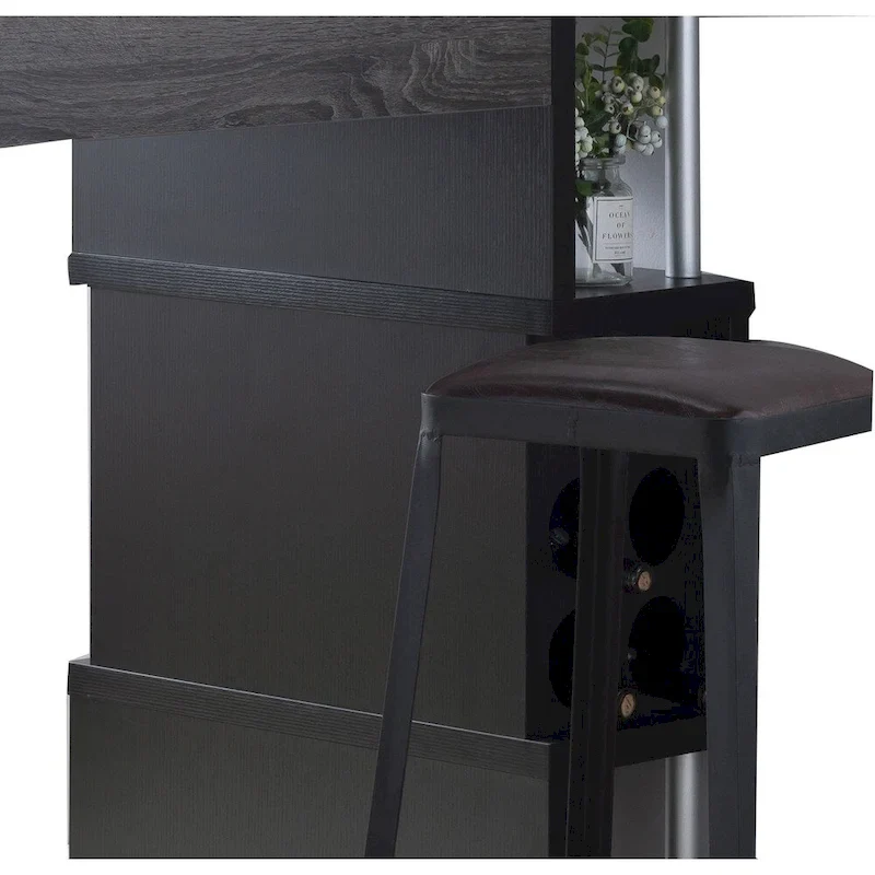Bar Table with 3-Tier Side Shelves and Wine Glass Holders, Gray