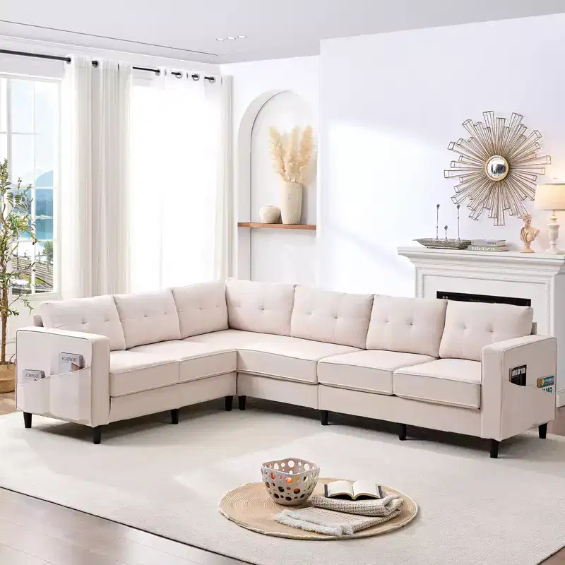 Mjkone 108Snowflake Velvet Oversized Modular Sectional Sofa, L-Shaped Sectional Sofas with Side Pocket, Large 6 Seater Corner Sofa