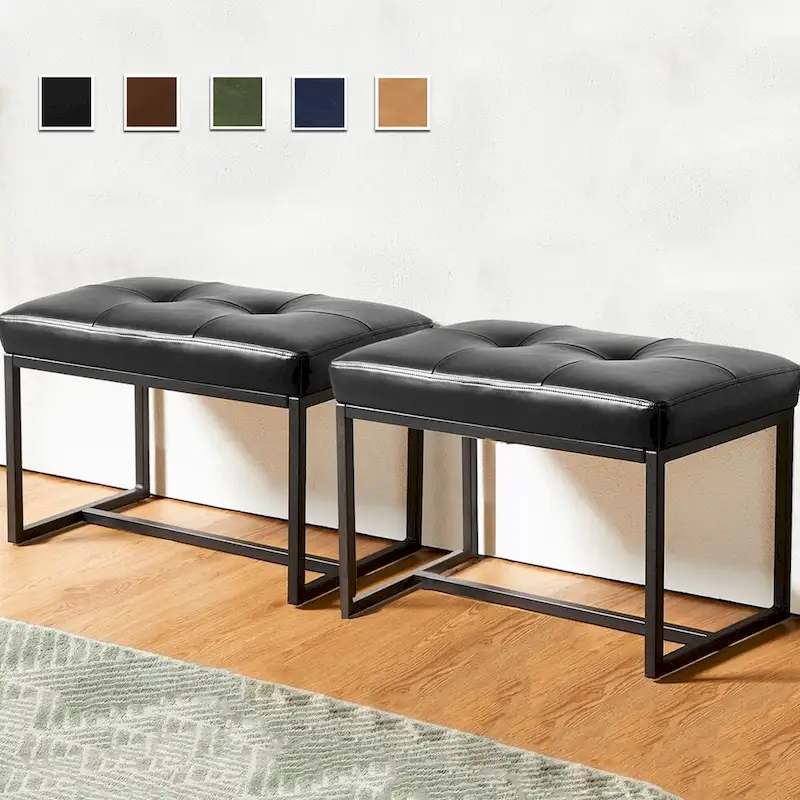 Glitzhome Set of 2 24W Modern PU Leather Button-tufted Ottoman Foot stool