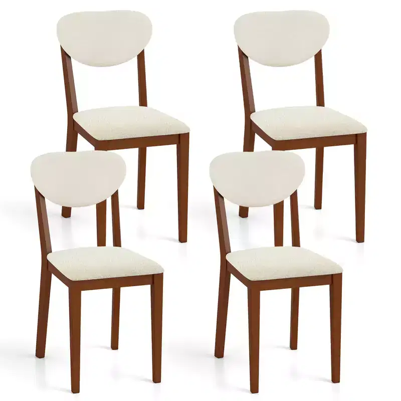 Faux Shearling Dining Chairs w/Rubber Wood Legs Padded Seat & Backrest