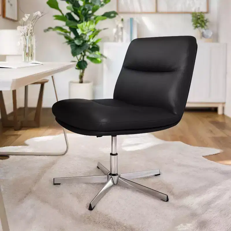 Flash Furniture Chloe Commercial Wide Mid-Back Padded Upholstered Armless Stationary Task Office Chair with Adjustable Height, Swivel Function, Frame