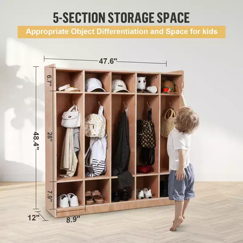 GustoWave 5+10 Cubbies Storage Coat Locker for Classroom