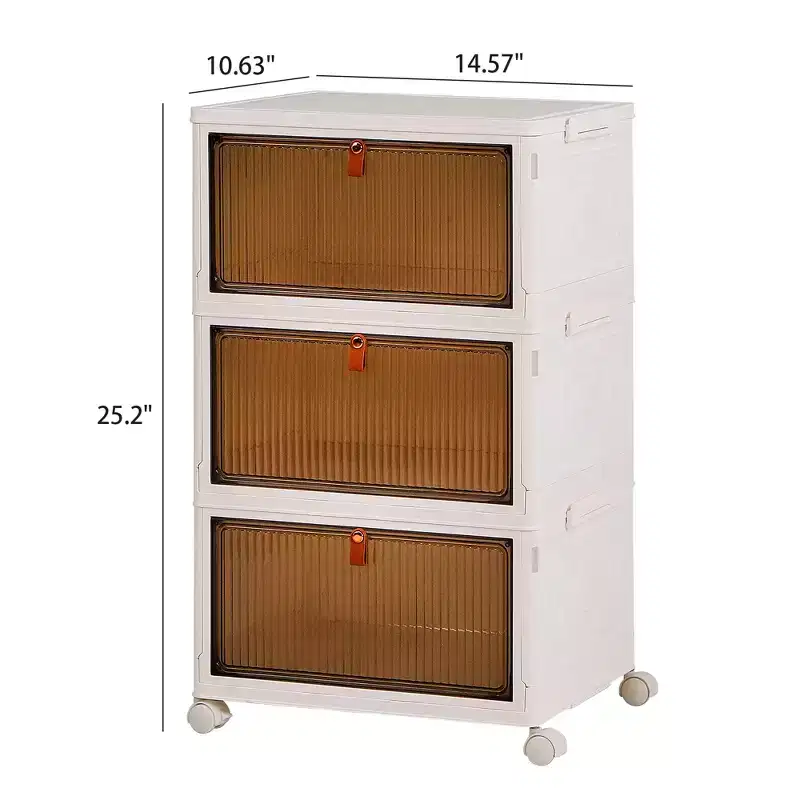 3/4 Tier Foldable Storage Bins, Plastic Toy Lockers, Clothes Stackable Organizer With Lockable Wheels, White