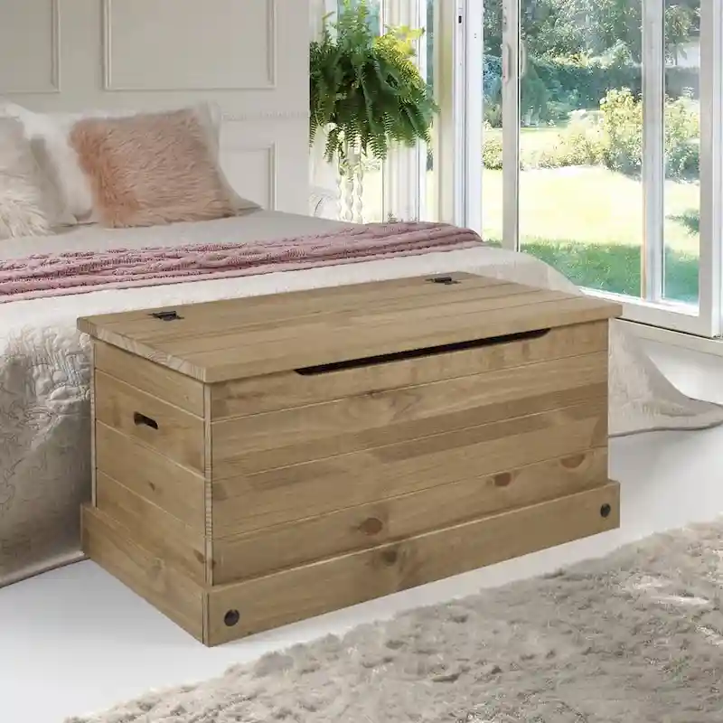 OS Home and Office Furniture Model COR440 Cottage Series Wood Storage Trunk in Corona Brown