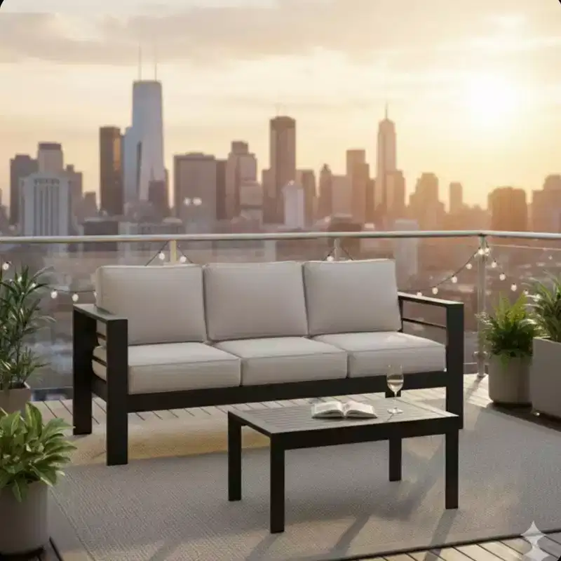 2 Pieces Outdoor Patio Set, All-Weather 75 Inch 3-Seat Metal Patio Sofa Couch with Thick Cushions and 43 Inch Coffee Table