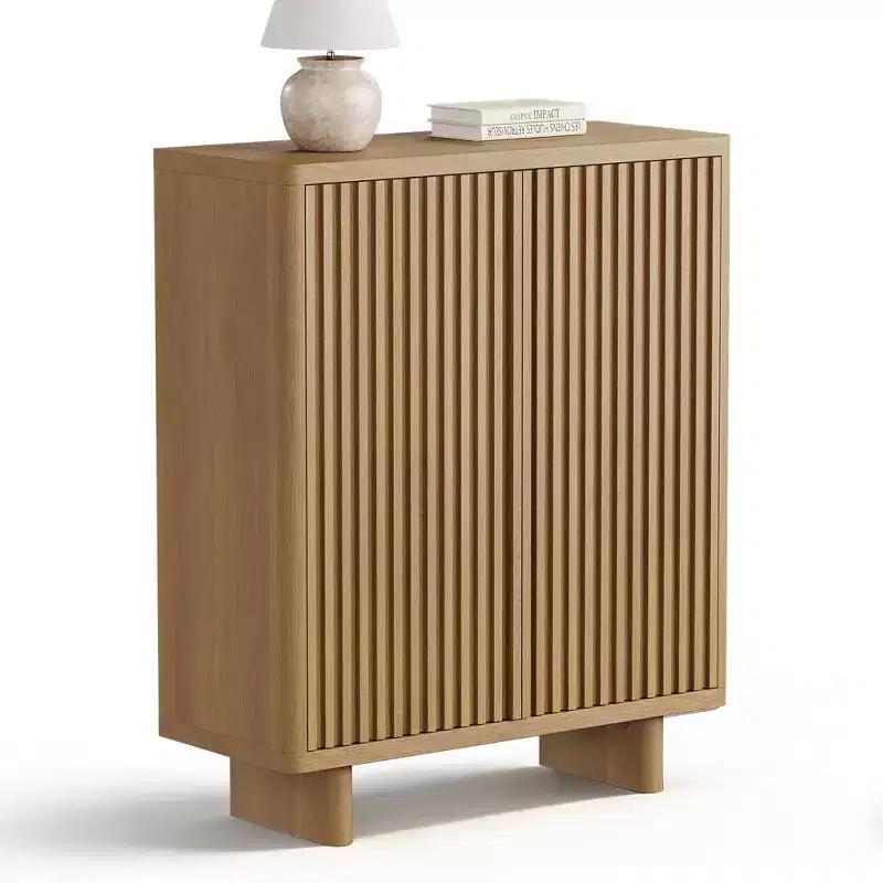 Shoe Cabinet with Fluted Door, 5-Tier Storage with 4 Adjustable Shelves, Rustic Entryway Shoe Bench for Hallway, 2pcs