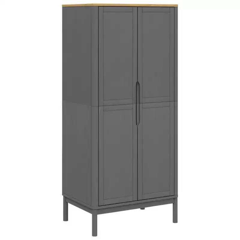 Grey Solid Pine Wood Wardrobe 30.3 x 20.9 x 67.3 in