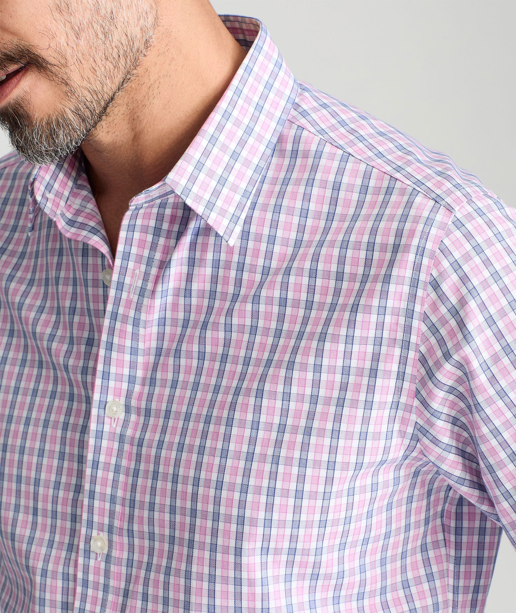 Blue-White Check Cotton Shirt (Pink Base)