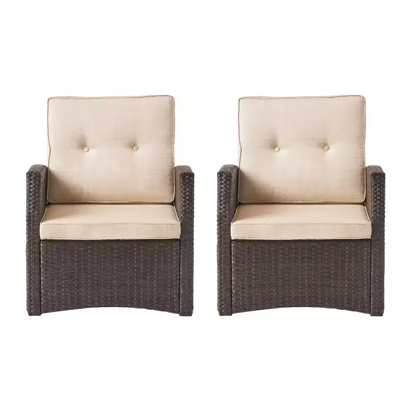 Christopher Knight Home Sanger Outdoor Wicker Club Chair with Button-Tufted Cushions (Set of 2), Dark Brown/Beige