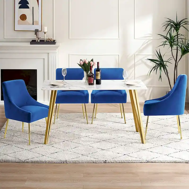 Ivinta Modern Dining Chair Set of 2, Yellow Velvet Upholstered Dining Chair with Gold Legs, Comfy Chair