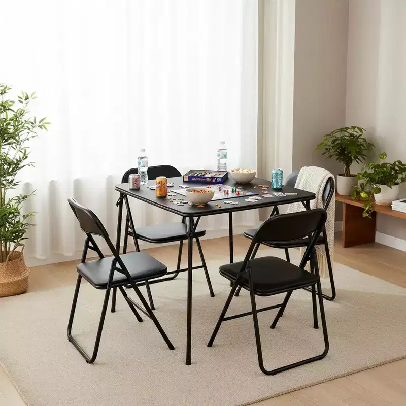 Folding Card Table for Dining, Games & Small Spaces with Easy-Clean PVC Top