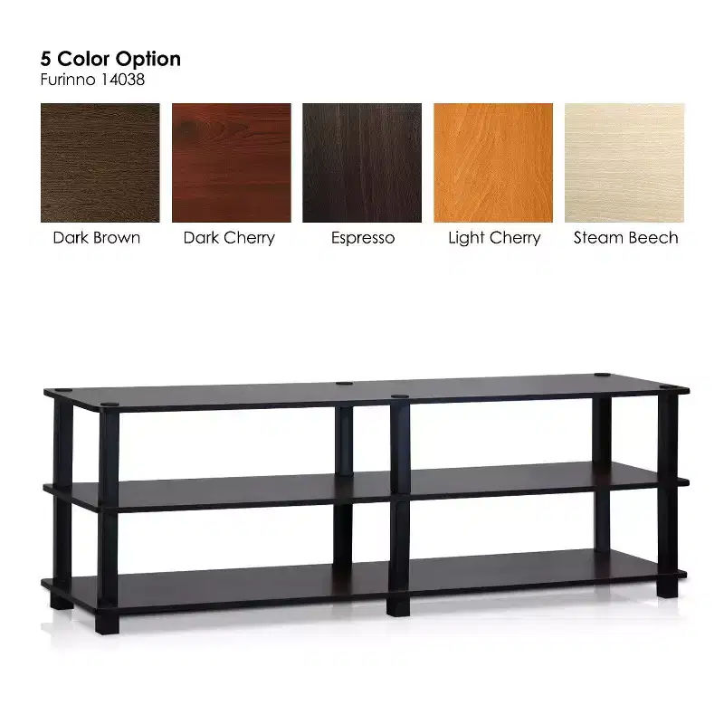 Modern 3-Tier TV Stand Console Table Media Entertainment Center with Open Storage Shelf, Dark Cherry/Black